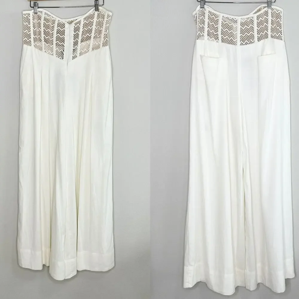 PATBO Corset Waist Wide Leg Linen Pants Size 10 NWT in Bone Color - Picture 4 of 7